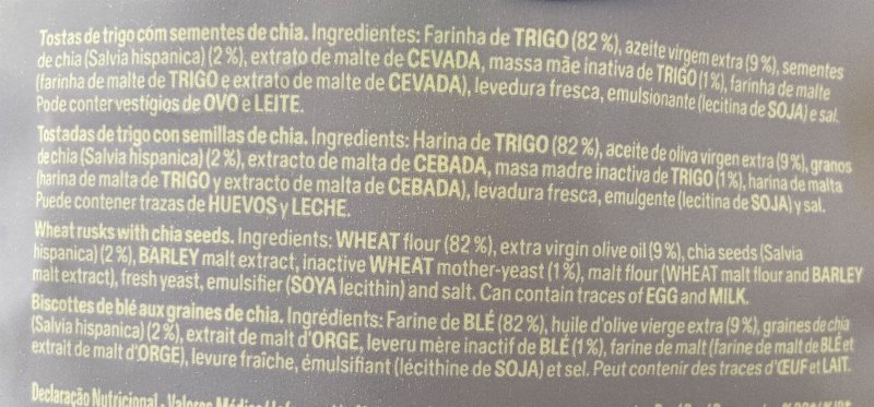 Foto da lista de ingredientes