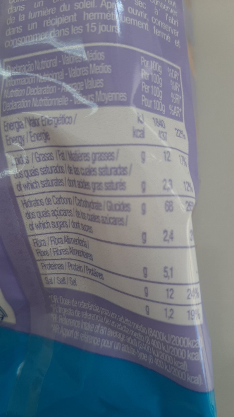 Foto da tabela nutricional