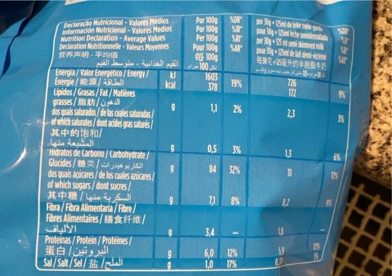 Foto da tabela nutricional
