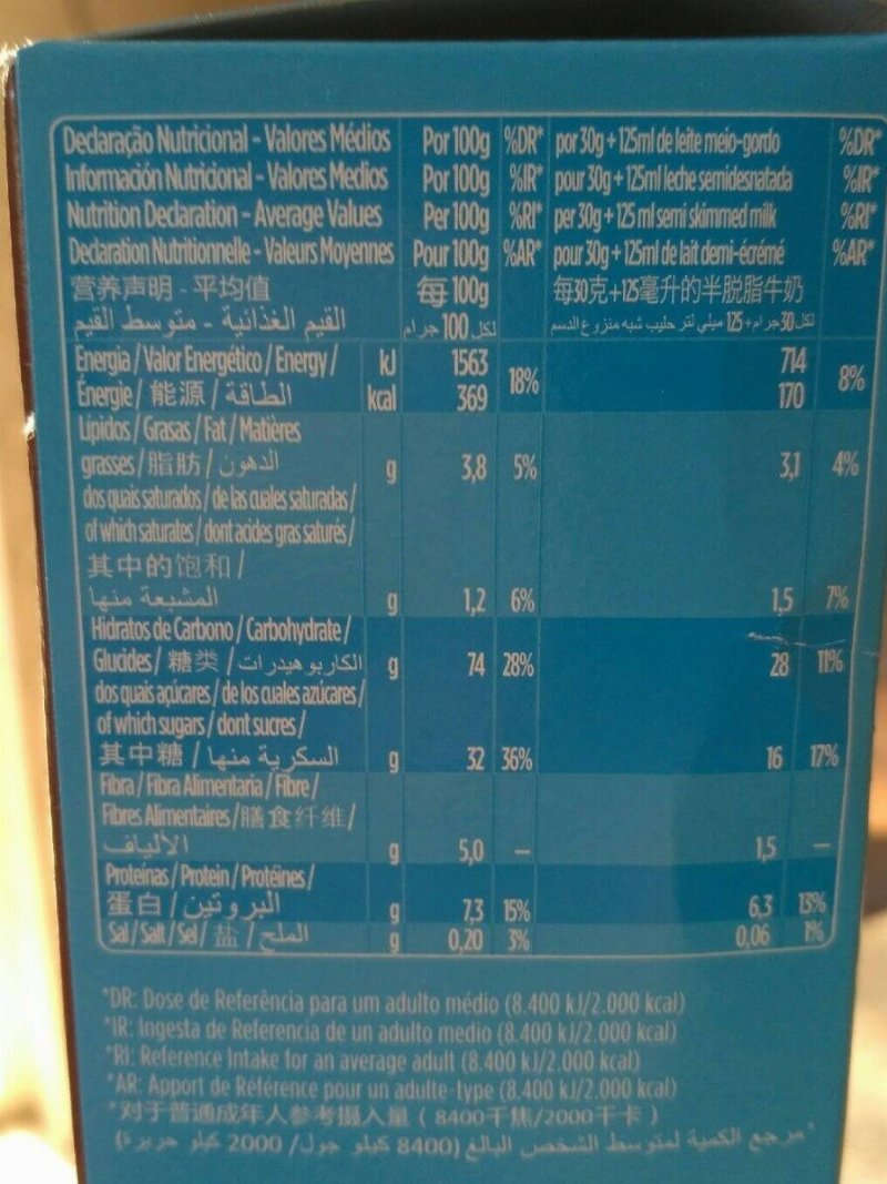 Foto da tabela nutricional