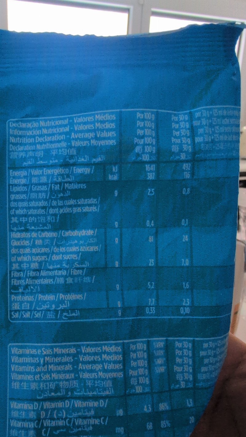 Foto da tabela nutricional
