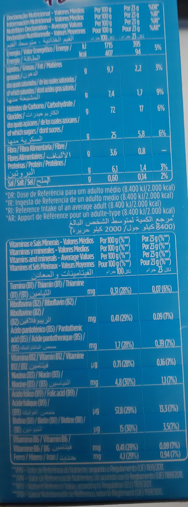 Foto da tabela nutricional