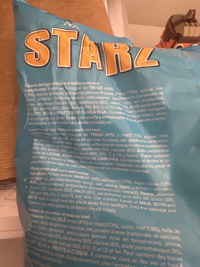Foto da lista de ingredientes
