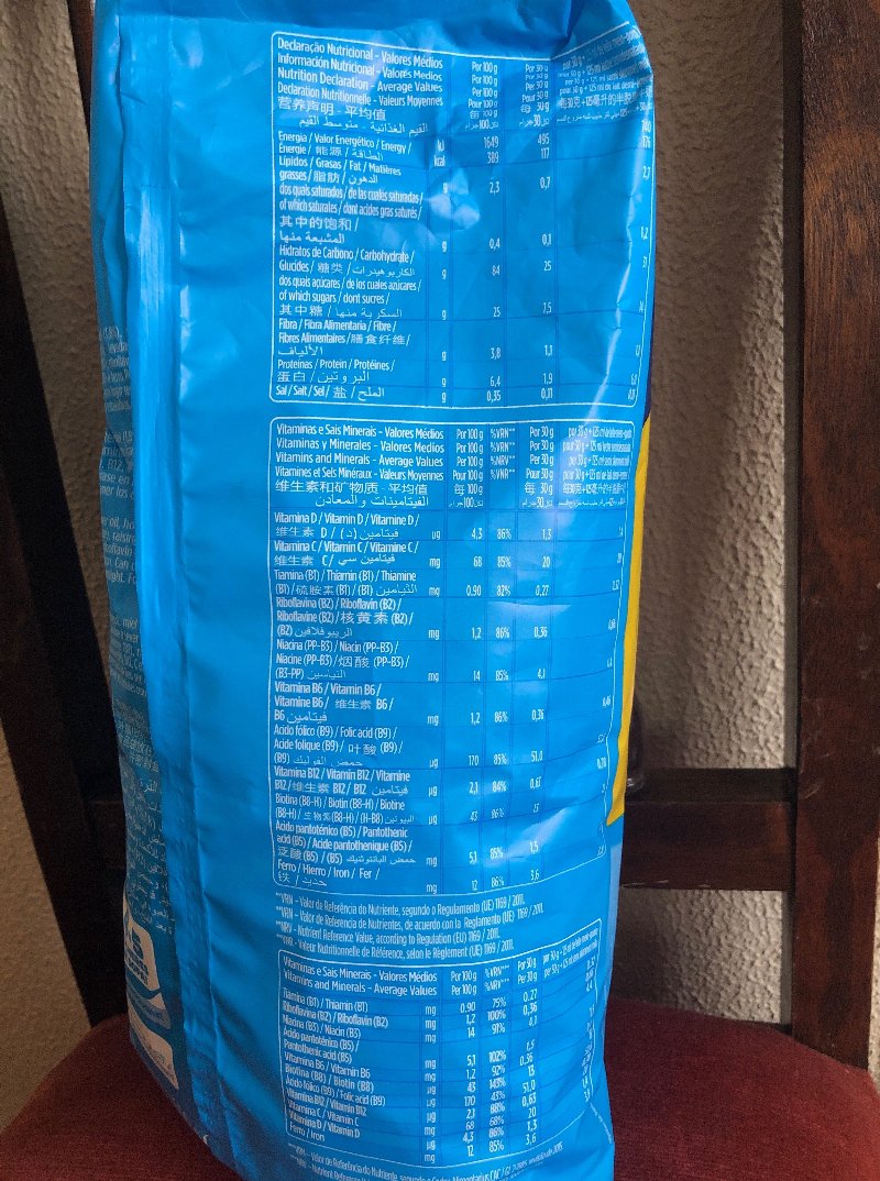 Foto da tabela nutricional