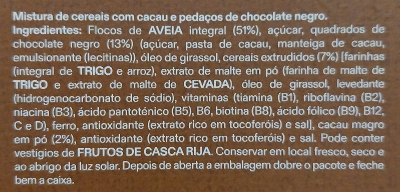 Foto da lista de ingredientes