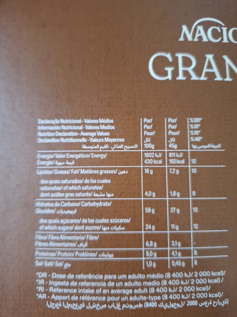 Foto da tabela nutricional