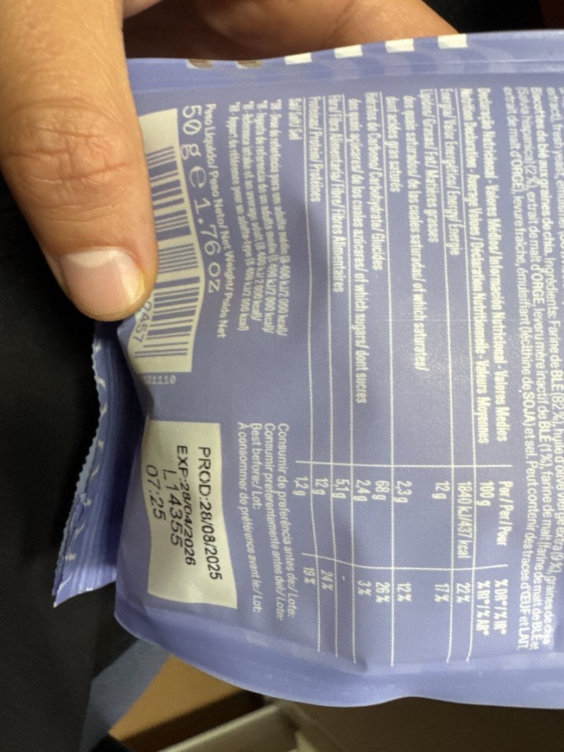 Foto da tabela nutricional