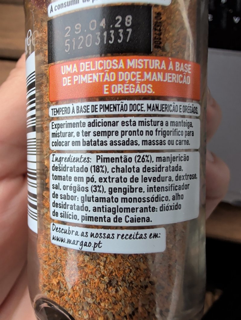 Foto da lista de ingredientes