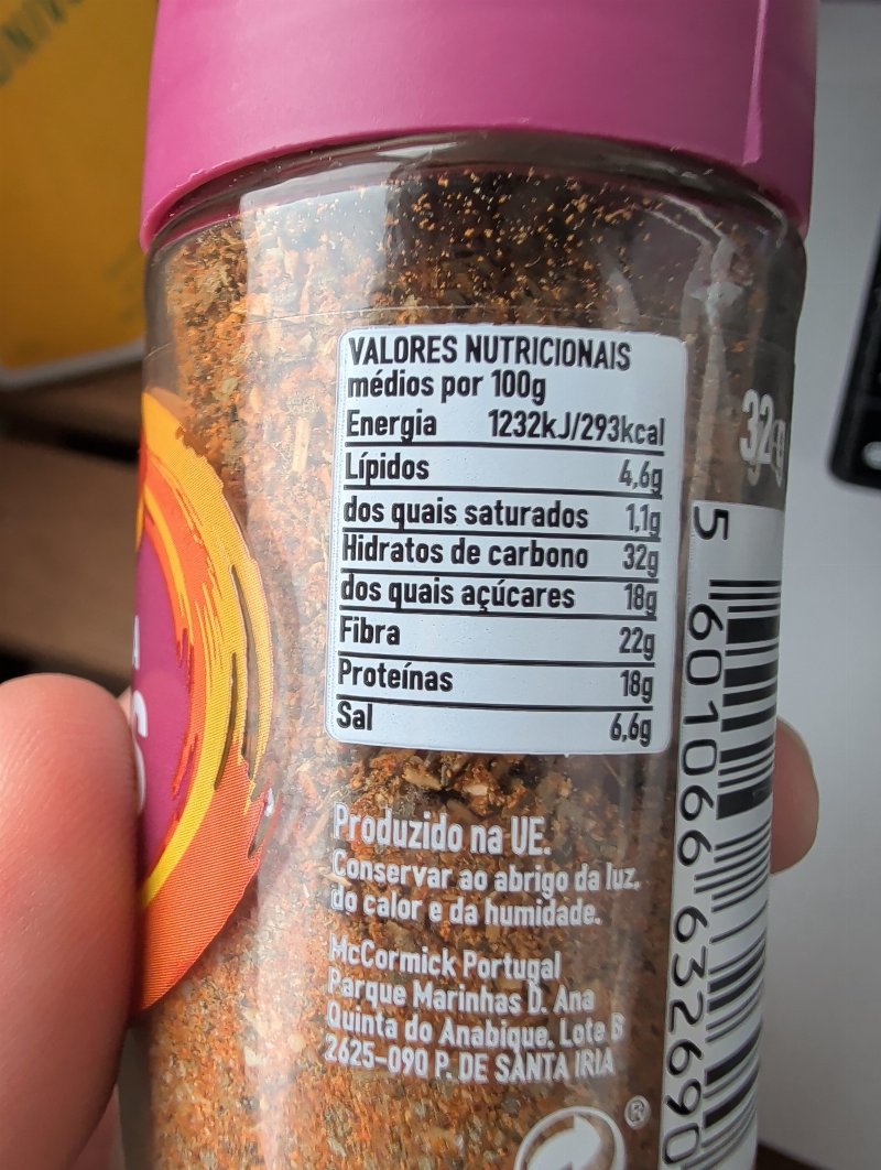 Foto da tabela nutricional