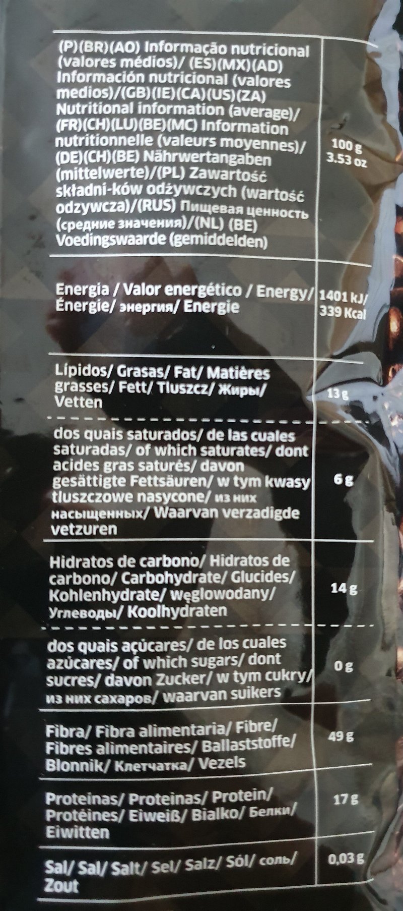 Foto da tabela nutricional
