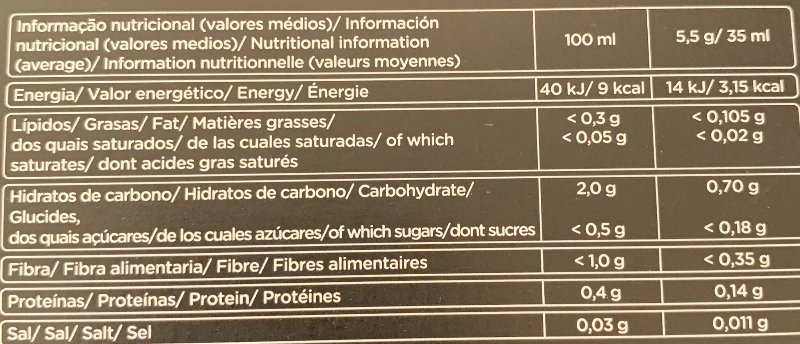 Foto da tabela nutricional