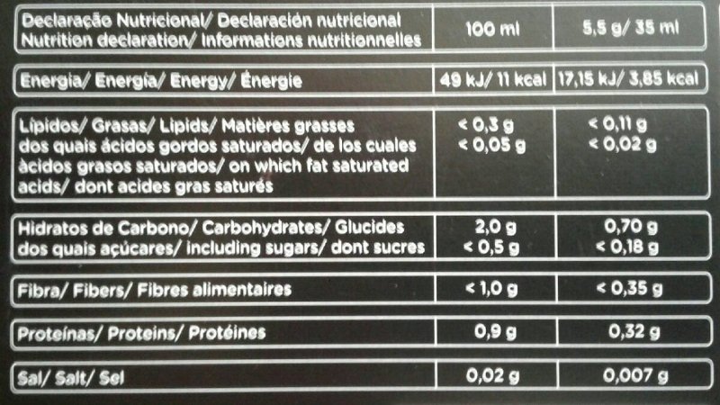 Foto da tabela nutricional