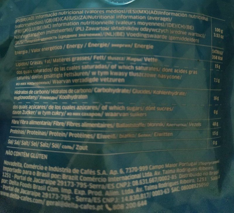 Foto da tabela nutricional