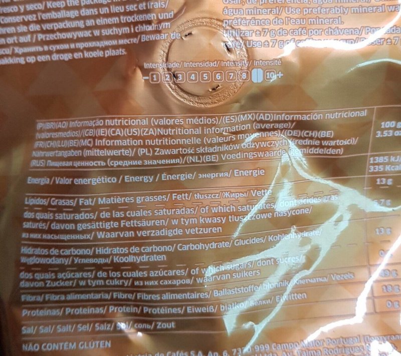 Foto da tabela nutricional