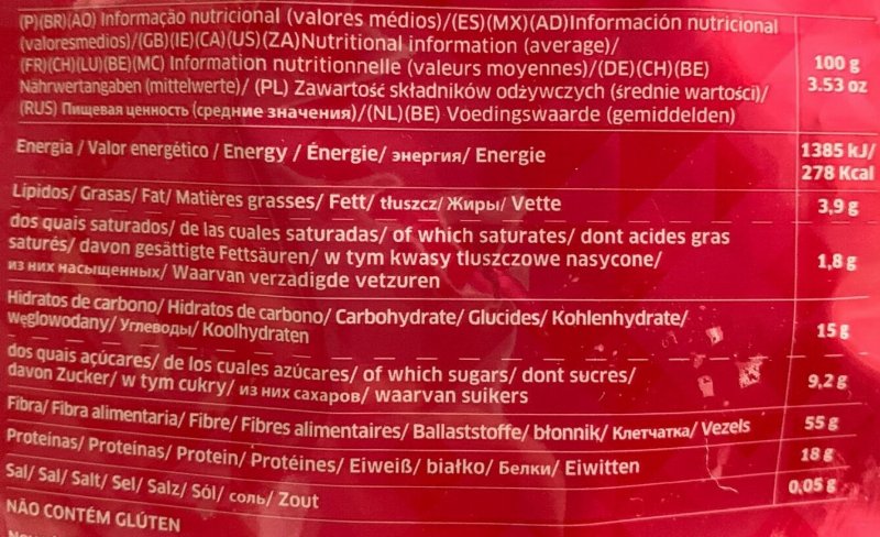 Foto da tabela nutricional