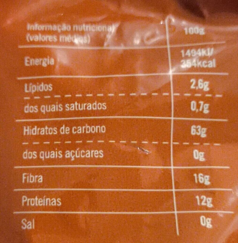 Foto da tabela nutricional