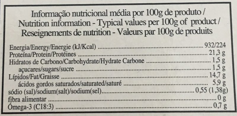 Foto da tabela nutricional