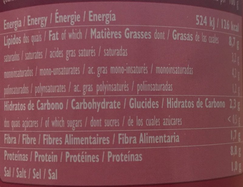 Foto da tabela nutricional