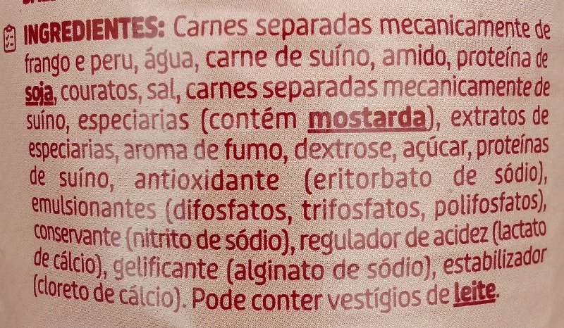 Foto da lista de ingredientes