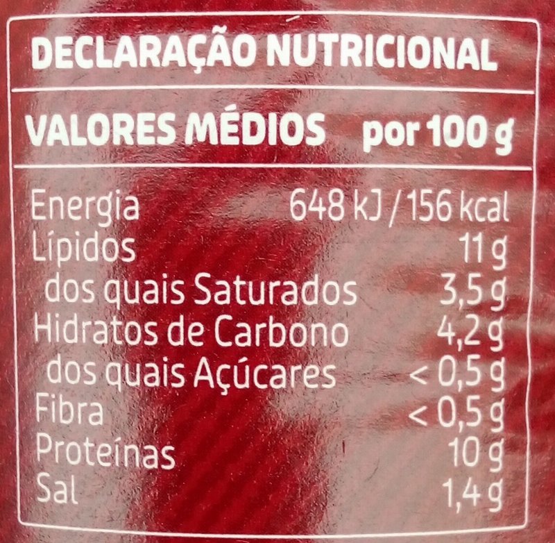 Foto da tabela nutricional