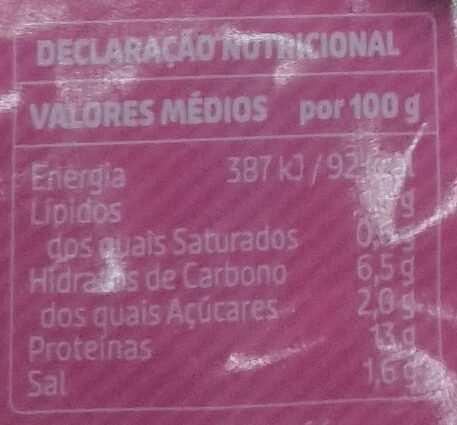 Foto da tabela nutricional