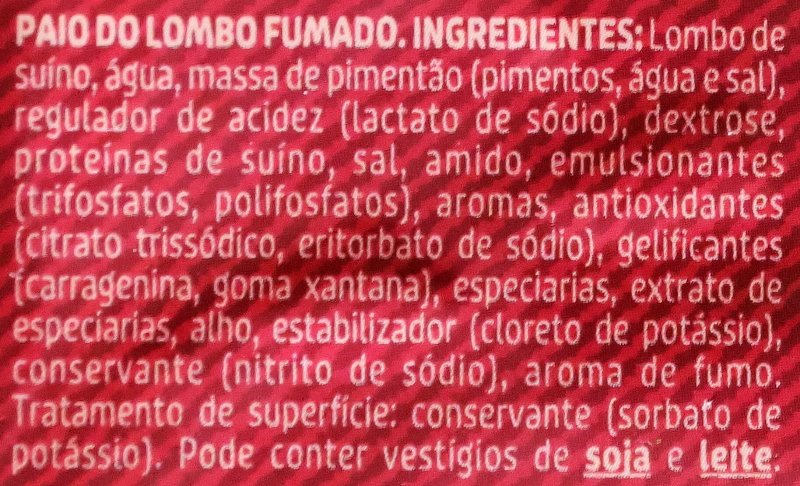 Foto da lista de ingredientes