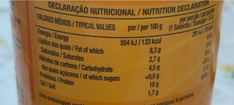 Foto da tabela nutricional