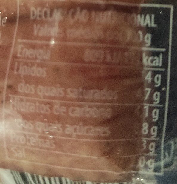 Foto da tabela nutricional