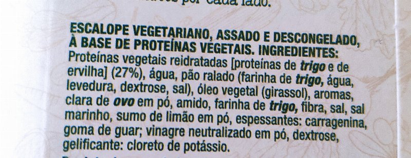 Foto da lista de ingredientes