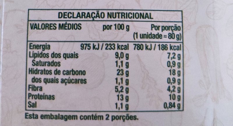 Foto da tabela nutricional