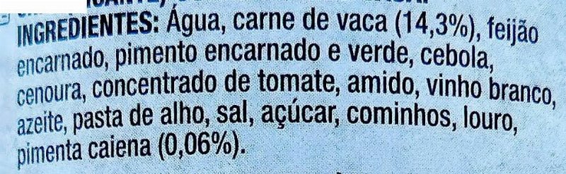 Foto da lista de ingredientes