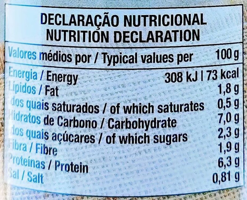 Foto da tabela nutricional
