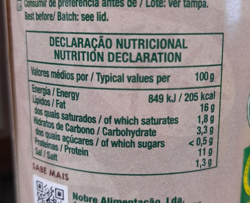 Foto da tabela nutricional