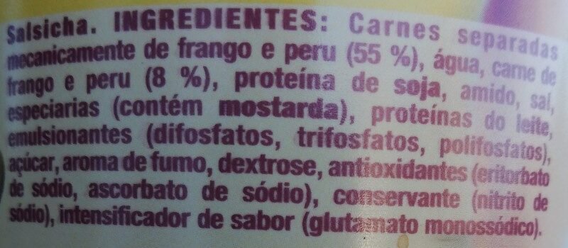 Foto da lista de ingredientes