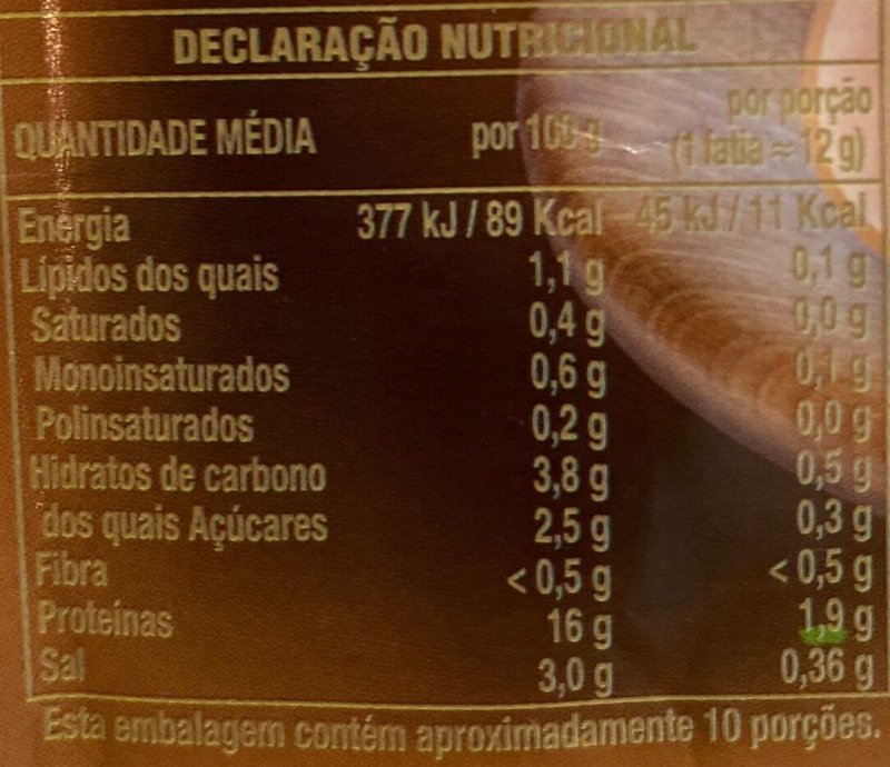 Foto da tabela nutricional