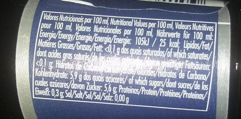 Foto da tabela nutricional