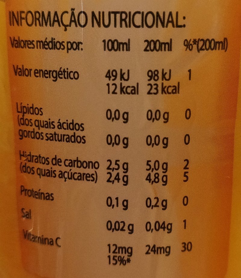 Foto da tabela nutricional