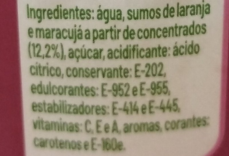 Foto da lista de ingredientes