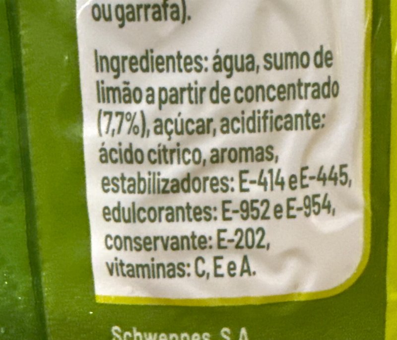 Foto da lista de ingredientes