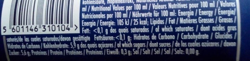 Foto da tabela nutricional