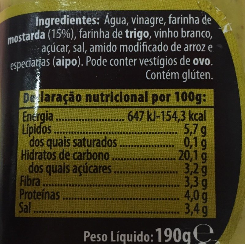 Foto da tabela nutricional