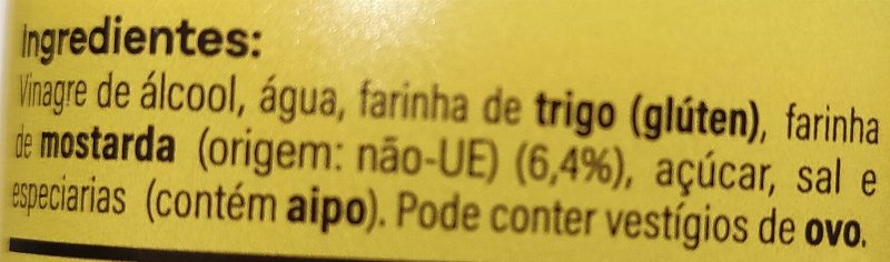 Foto da lista de ingredientes