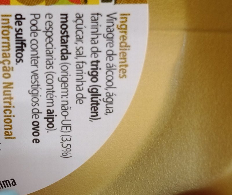 Foto da lista de ingredientes