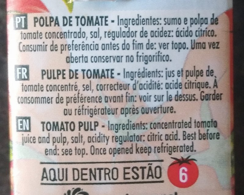 Foto da lista de ingredientes