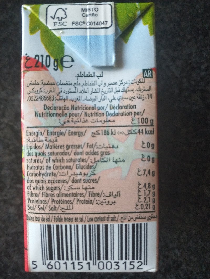 Foto da tabela nutricional
