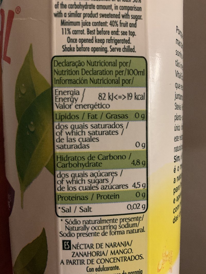 Foto da tabela nutricional