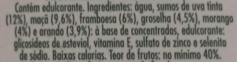 Foto da lista de ingredientes