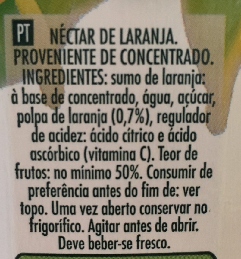 Foto da lista de ingredientes