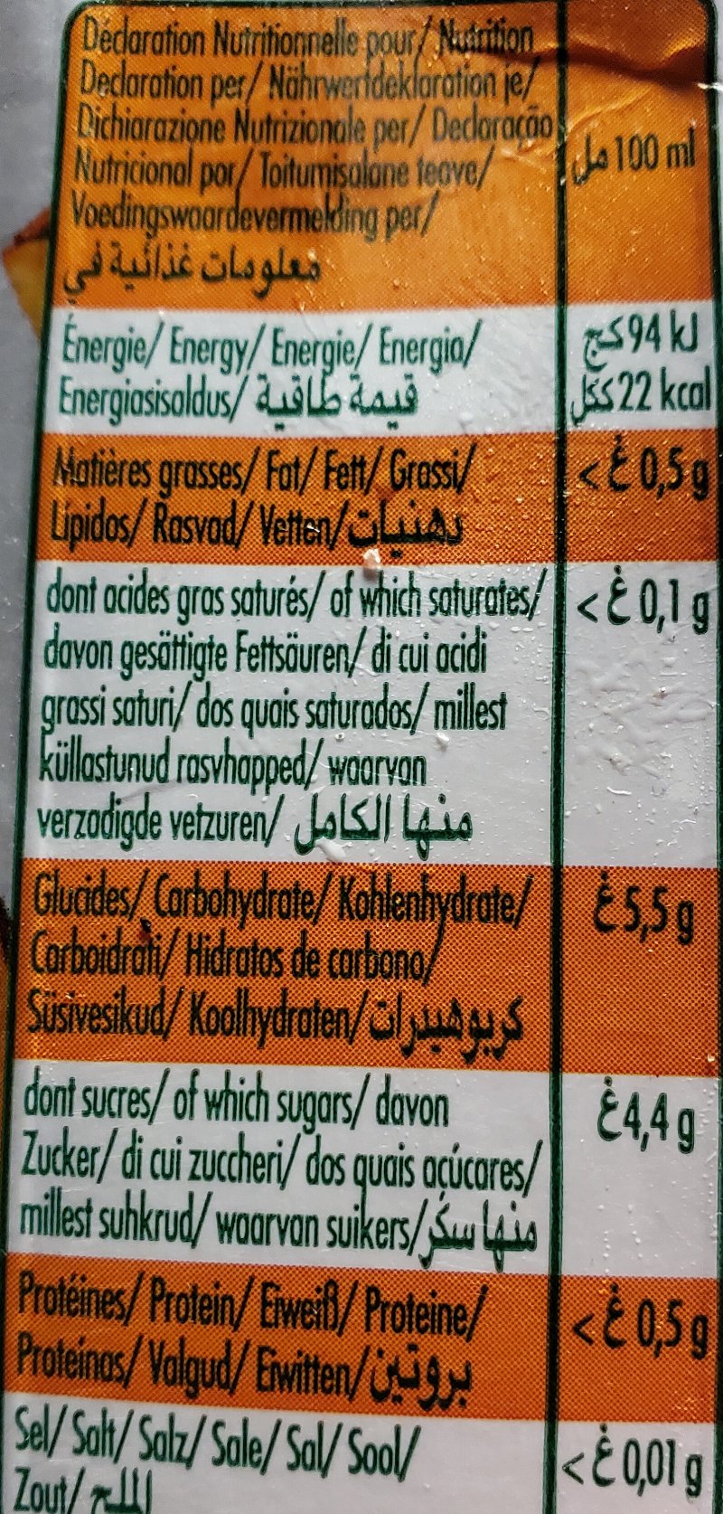 Foto da tabela nutricional