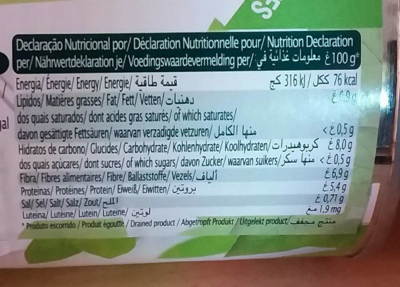 Foto da tabela nutricional